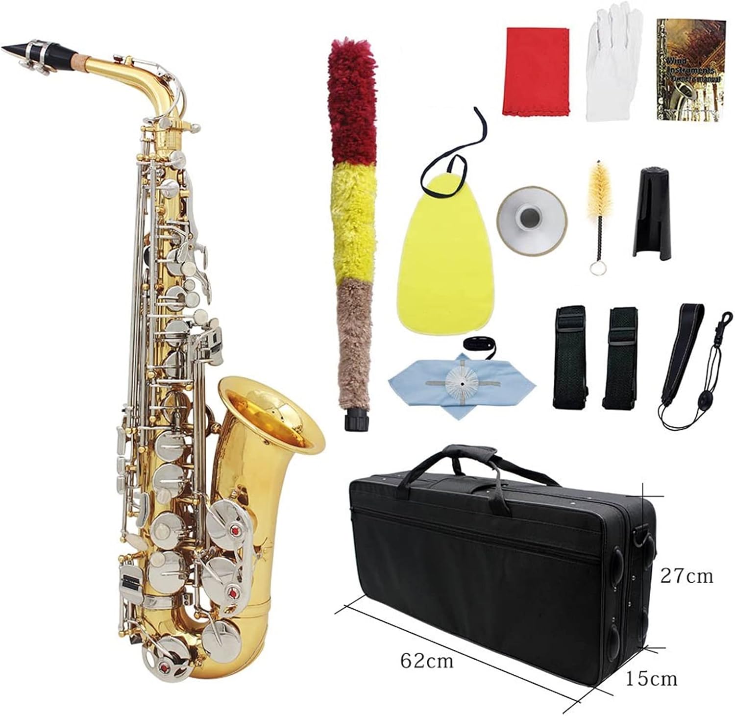 KESHUO Alto Saxophone Sax Glossy Brass Engraved EB E- Flat Natural White Shell Button Wind Instrument with Case Mute Gloves Brass Sax Beginners Kit