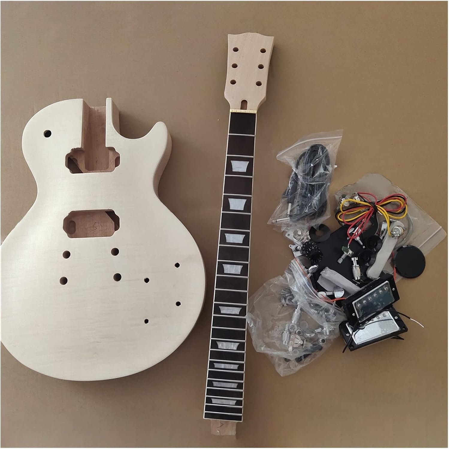 TSTS Unfinished Electric Guitar Neck and Black Mahogany Body Rosewood Neck Guitar Kit DIY All Parts Unfinished Electric Guitar Kit