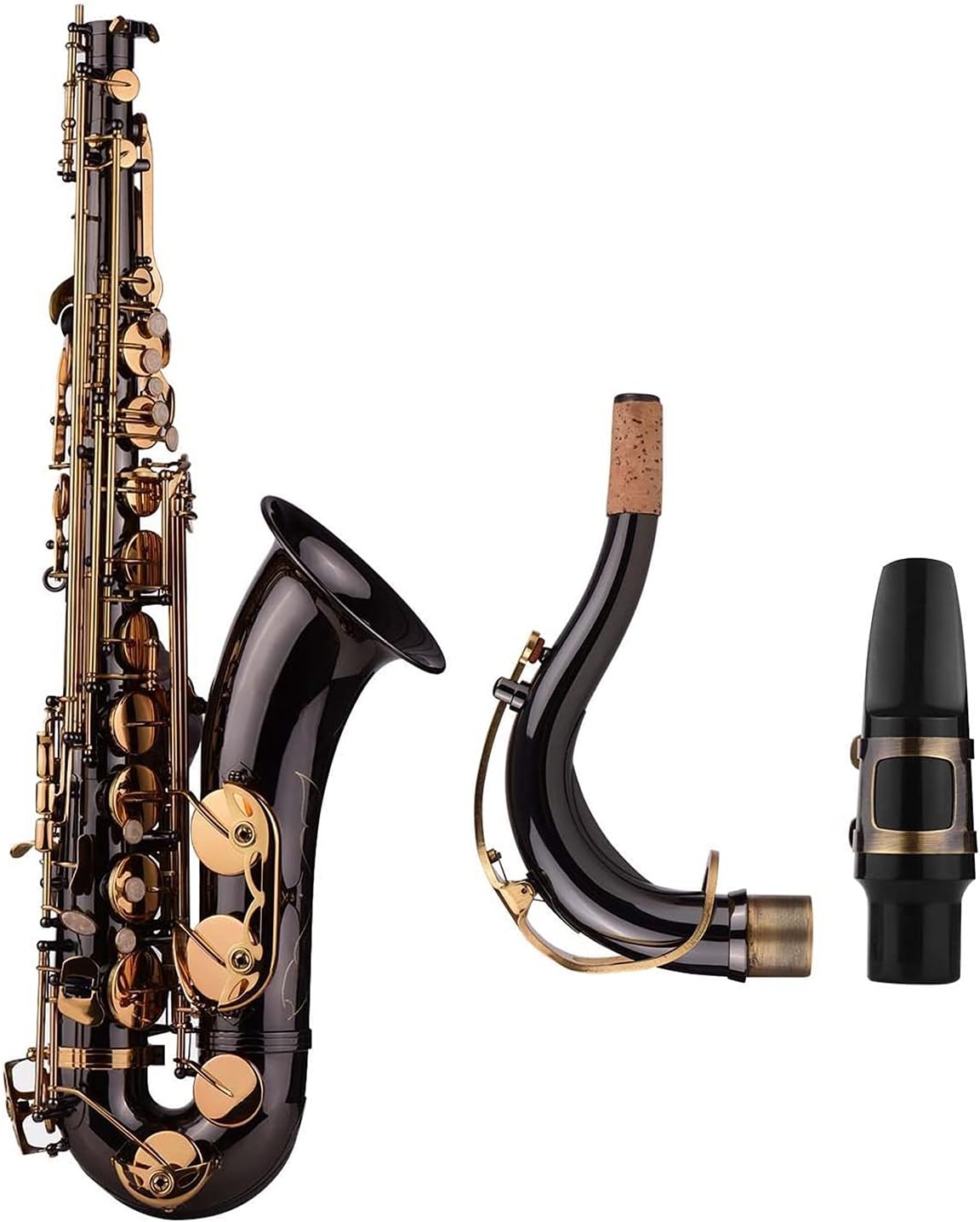 Saxophone Set Saxophones Student Bb Tenor Saxophone Sax Brass Body Black Nickle Plated Golden Keys Woodwind Instrument with Case Brush Sax Neck Straps