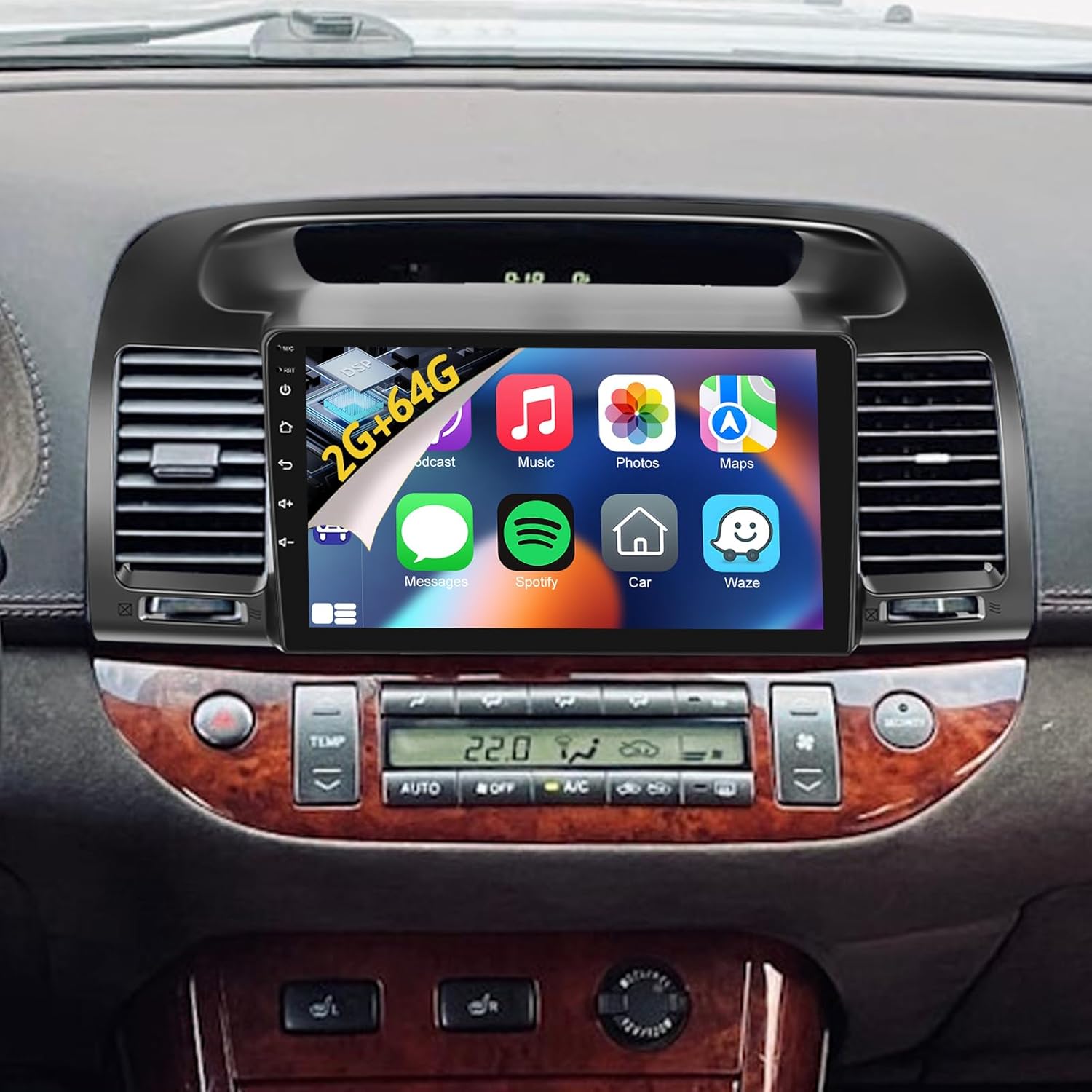 EKAT [2G+64G] 9 inch Touch Screen for Toyota Camry Radio 2000 2001 2002 2003 2004 2005 2006, Android Camry Car Stereo with Carplay/Android Auto/1080P/Bluetooth/WiFi +AHD Backup Camera
