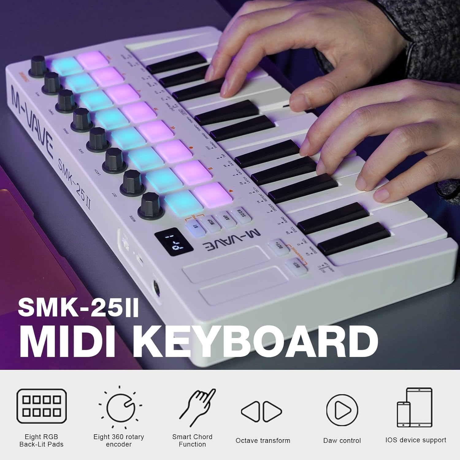 M-VAVE 25 Key USB MIDI Keyboard Controller Wireless Bluetooth 16 Backlit Drum Pads, 8 Knobs, Dynamic Keybed, Professional Beat Maker Sequencer Music Production
