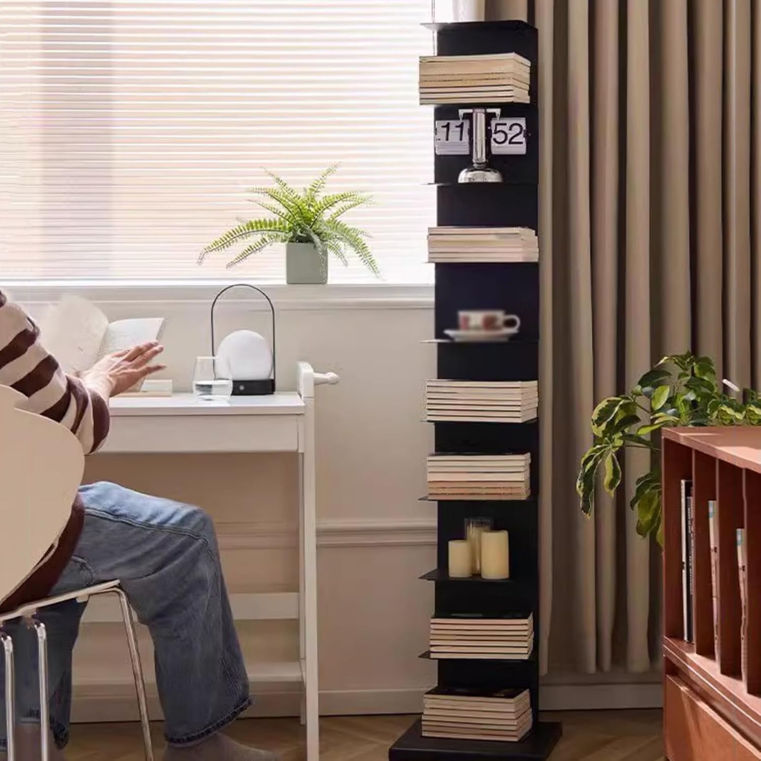 Industrial Bookshelf,6/7/8/9 Layer Corner Bookcase,Storage Display Rack, Multi-Layer Storage Rack,inch Tall Corner Shelf, Suitable for Small Space, Office(White,6tier) (Black 7tier)