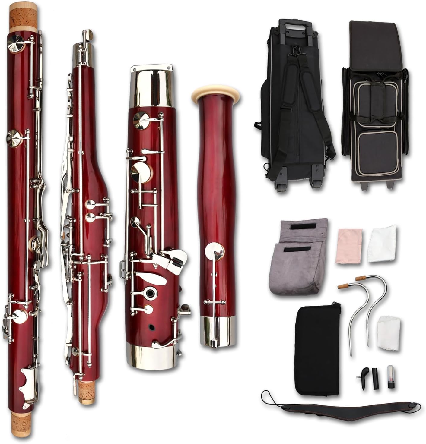 Yinfente Bassoon Maple Wooded Bassoon C Key 26 Keys Silver plated Woodwind Instrument with Case Accessories