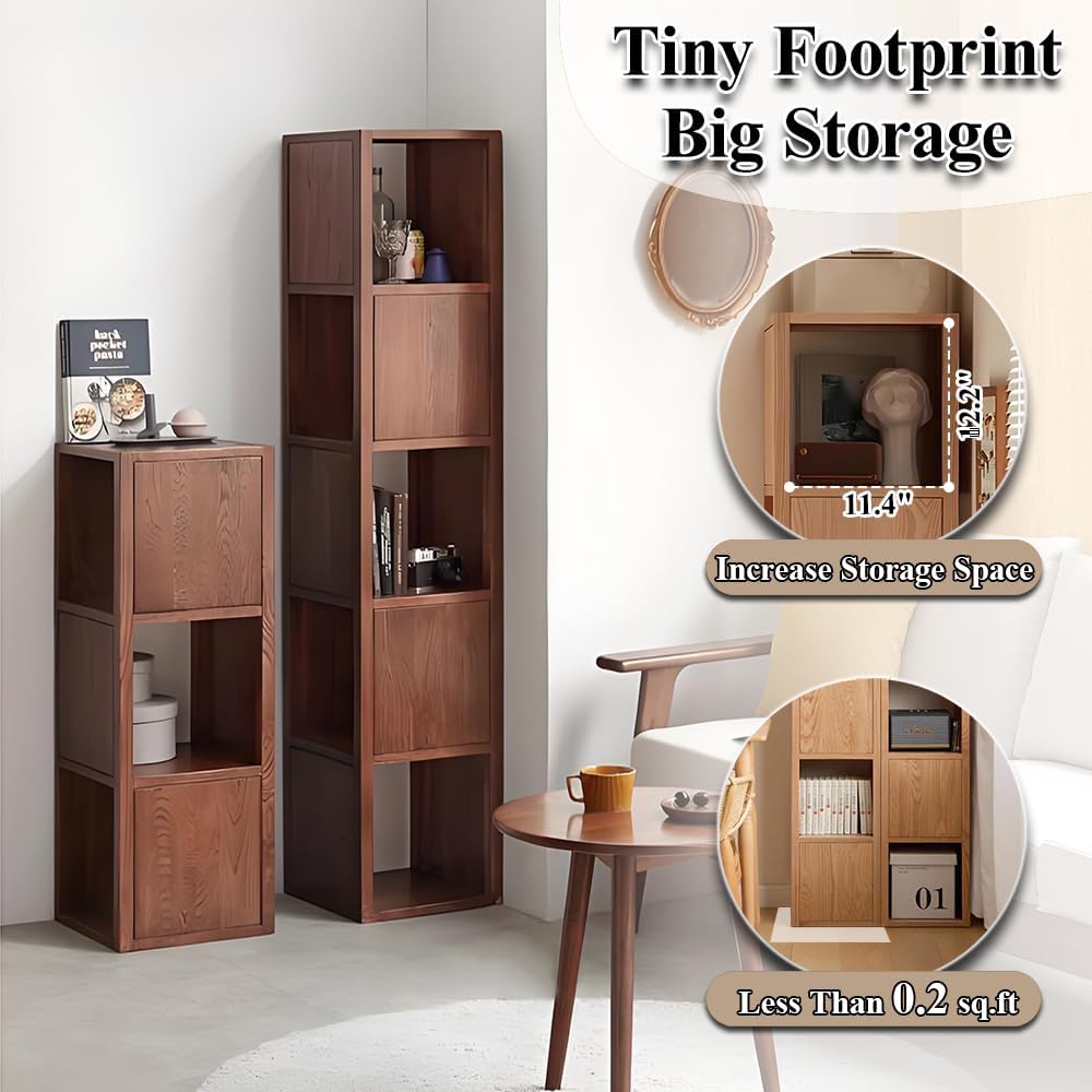 3 Cube Storage Organizer Bookshelf, 3-Tier Floor Standing Wooden Book Shelf, Open Shelf Corner Bookcase for Living Room Bedroom Office(Nature)