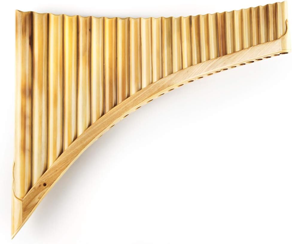 Upscale Romanian Folk Instrument Natural Reed Pan Flute Panpipes G Key Wind Pan flute Flauta Handmade (25 Pipes Left Hand, Wooden Tray)