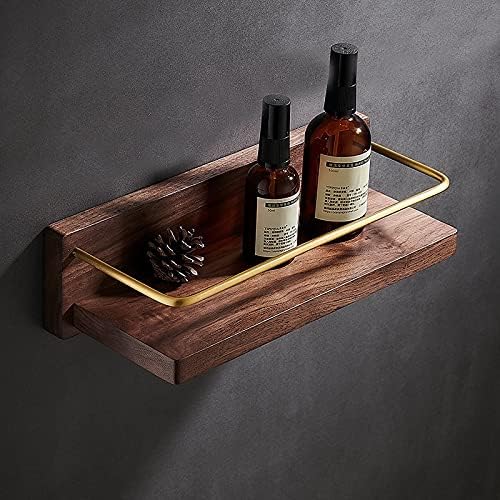 Shower Shelves Bathroom Shower Shelf, Brass and Wood Bathroom Corner Shelf, Wall Mounted Storage Holder Bathing Accessories (Color : 30cm)