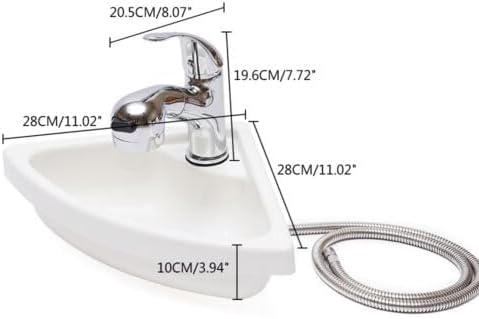 Triangular Sink,White Acrylic Boat RV Caravan Camper Sink with Faucet,Wall Mount Corner Bathroom Sink with Drain Pipe,Vanity Single Bowl Sink Small Corner Sink Kit for Restaurants,RVs,Yachts