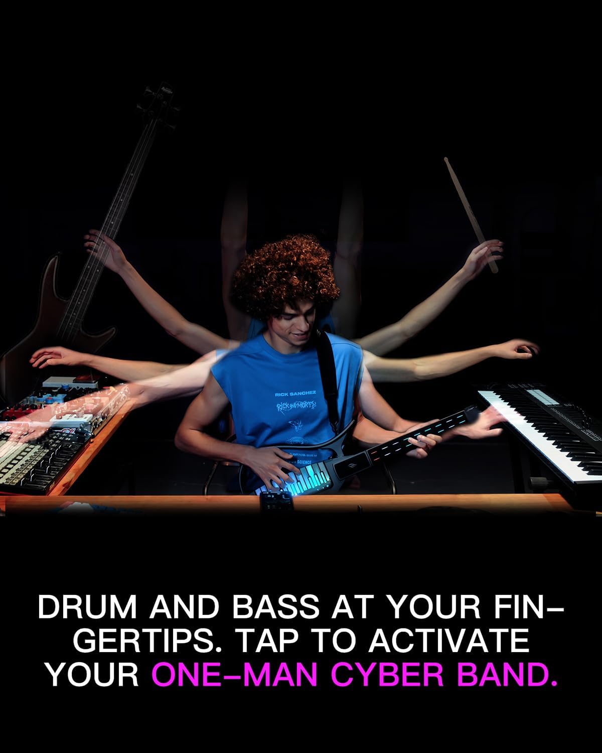 Enya CYBER-G Stringless Smart Guitar, Foldable Travel Backing Guitarra, Built-in Drum Machine & Bassline, 20 instrument Sounds for One-Man Band, App Interactive Chord Sheets For Adults & Teens(Black)