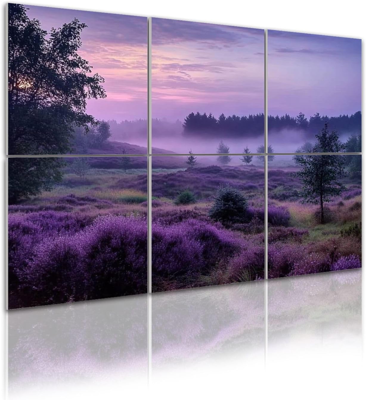 Art Acoustic Panels Magical purple heather 6 Pack Decorative Sound Absorbing Wall Panels 72x48