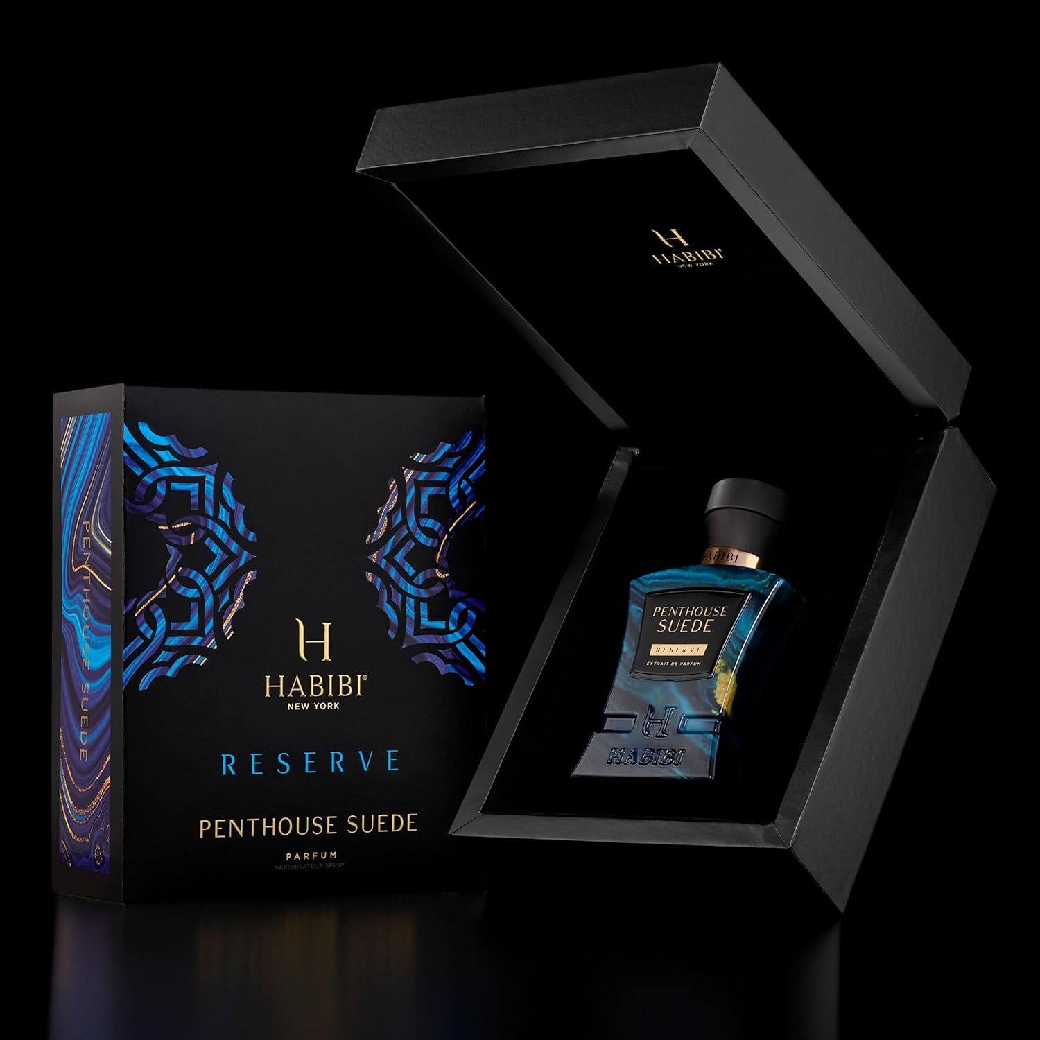 H HABIBI Penthouse Suede Extrait De Parfum – Cologne for Men & Perfume for Women, 2.5 oz Long Lasting Unisex Fragrance with Metallic & Crystal Amber Notes, Arabian Scent