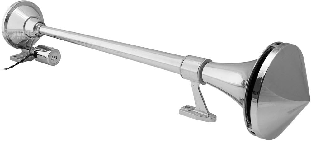 Vixen Horns Train Horn for Boat/Truck/Car. Air Horn Waterproof Chrome Plated Single Trumpet + Cover. Super Loud dB. Marine Grade Finish. Fits 12v Vehicles Like Semi/Pickup/Jeep/SUV VXH1168C