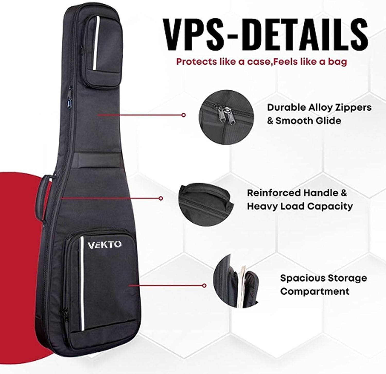 VEKTO Bass Guitar Gig Bag 28mm Padded 1000D Waterproof Oxford, Detachable Neck Support Black,Thick Foam, Dual Adjustable Shoulder Straps, Large Pocket