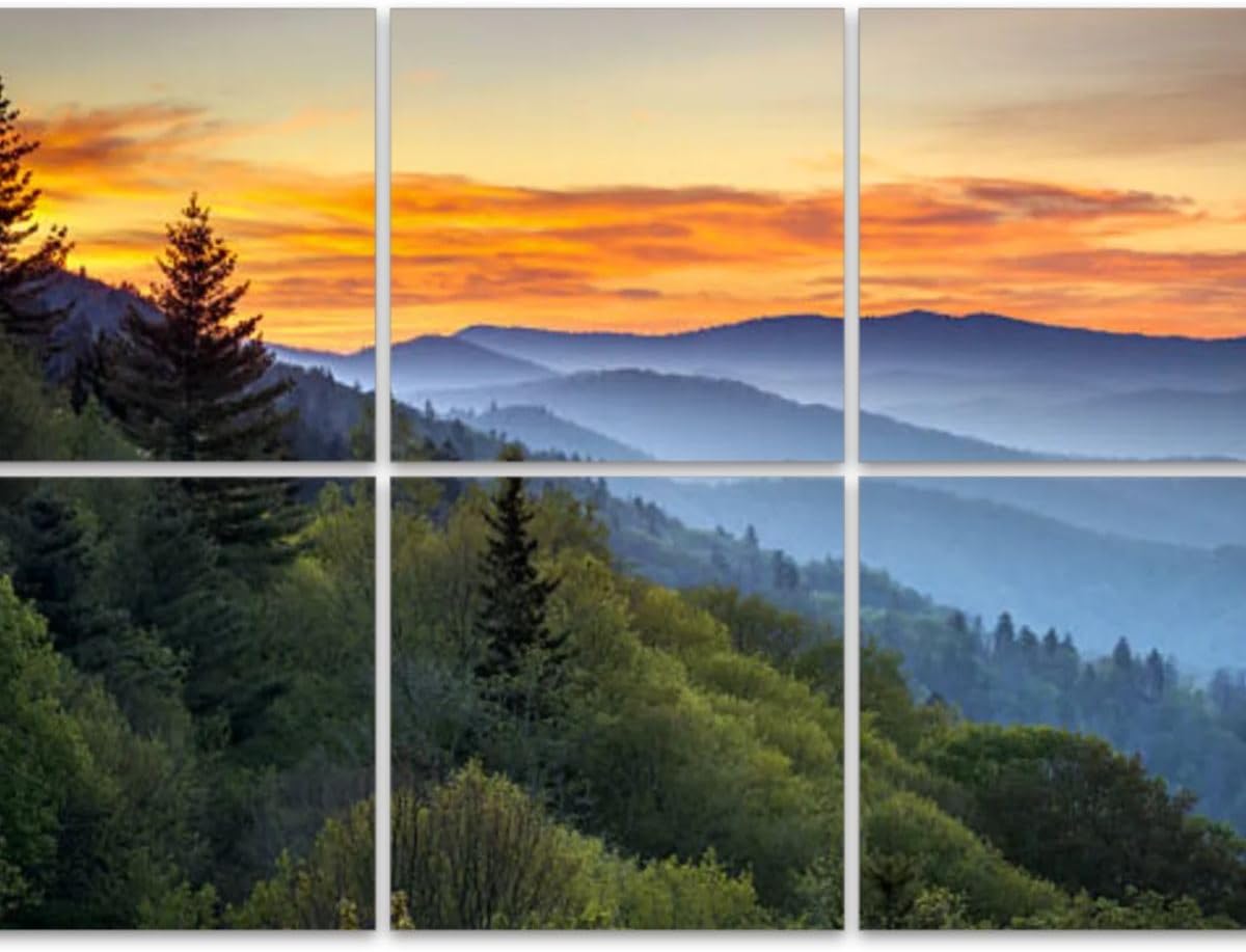 6 Pack Art Acoustic Panels, 48x72 Inch Great Smoky Mountains National Park Scenic Sunrise Landscape At Soundproof Wall Panels, Decorative Sound Absorbing Panels For Home & Office