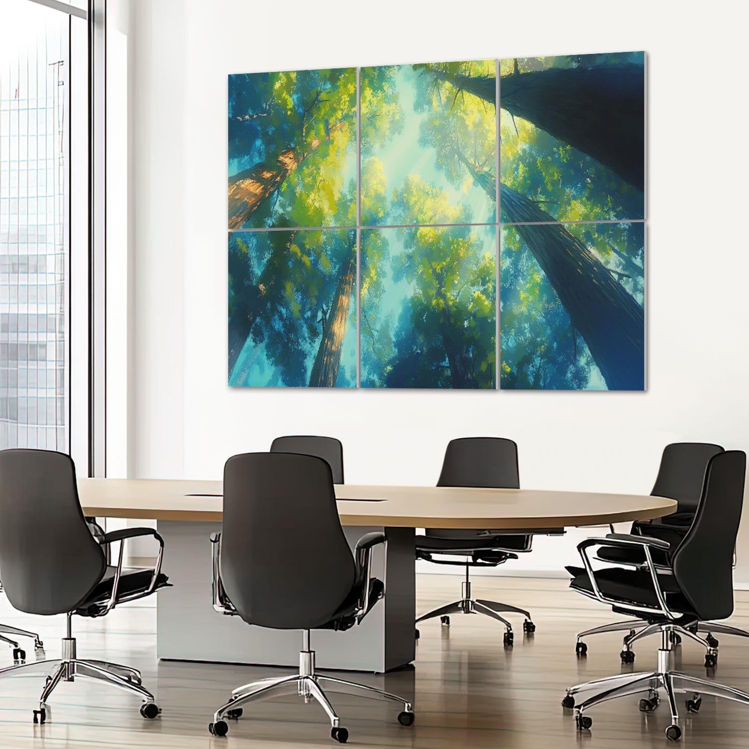 6 Pack Art Acoustic Panels Sound Absorbing Redwood Forest Tall Trees Sunlight Filtering Leaves Canopy Blue Sky Decorative Soundproof Wall Panels Self Adhesive for Recording Studios Office 72