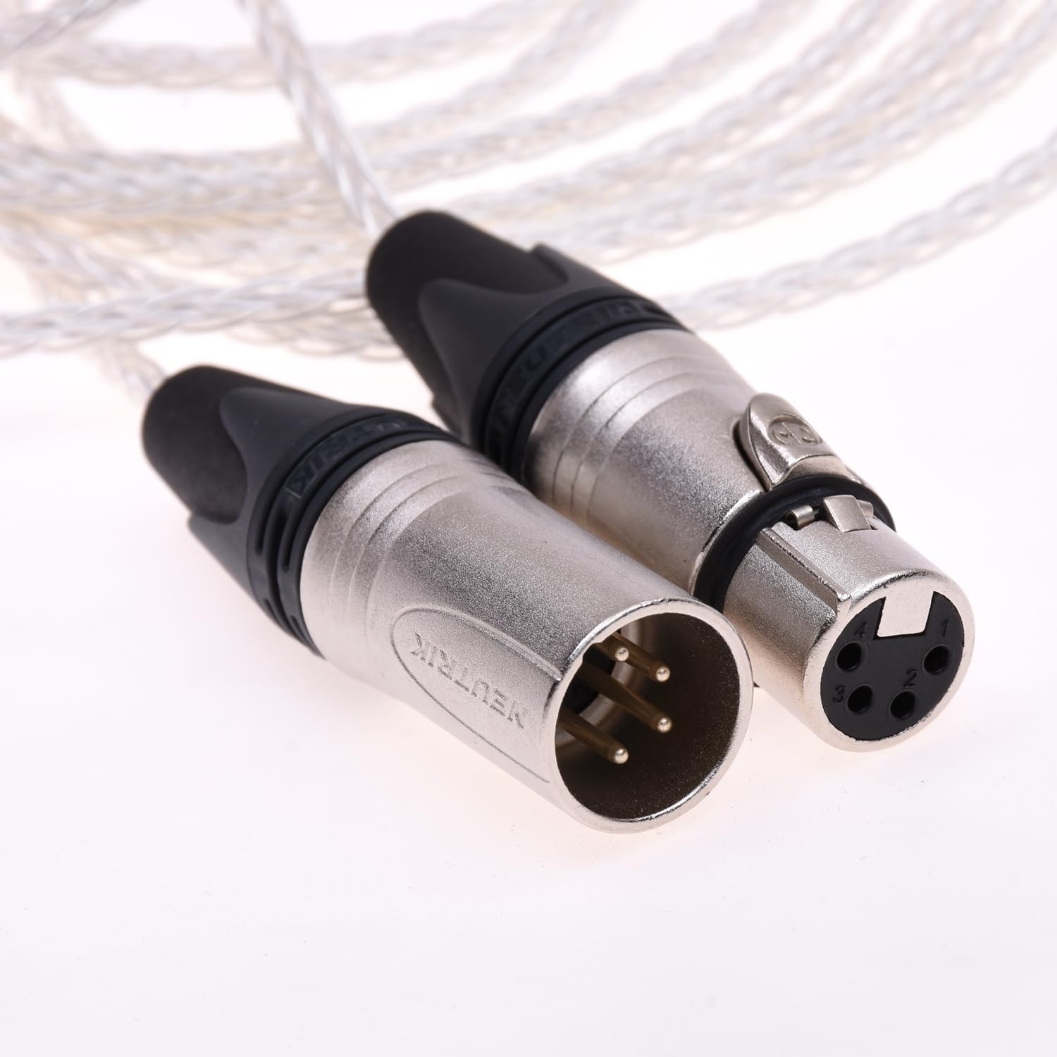 10ft (3meter) XLR Cable 8 cores 5N PCOCC Clear Silver Plated 4 Pin XLR Male to Female Balanced Audio Adapter Headphone Extension Cable