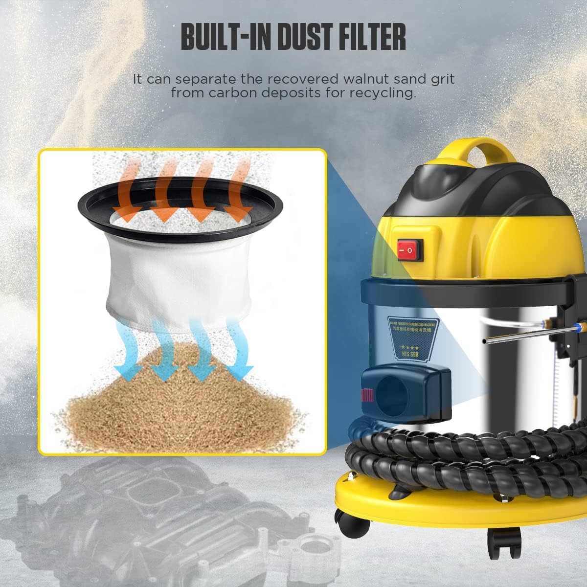 HTS558 Walnut Blaster Machine, Valve Carbon Deposits Cleaner for Automotive Engine Intake & Valvetronic System, 110V/220V Walnut Blasting Cleaning Machine,Walnut Shell Sand Blasting Cleaner Tool