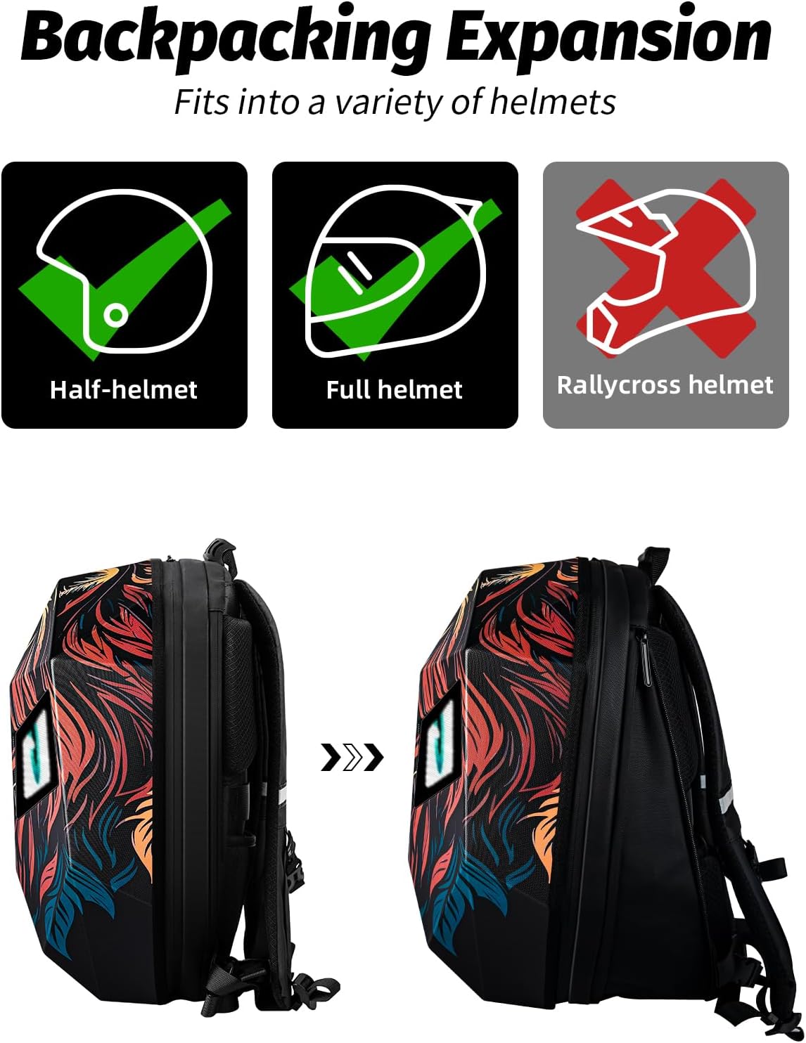 Gelrova Lion Knight Serise LED Backpack 19inch, LED Rider Backpack for Motorcycle Helmet, Outdoor Fashion Backpack with Eyes