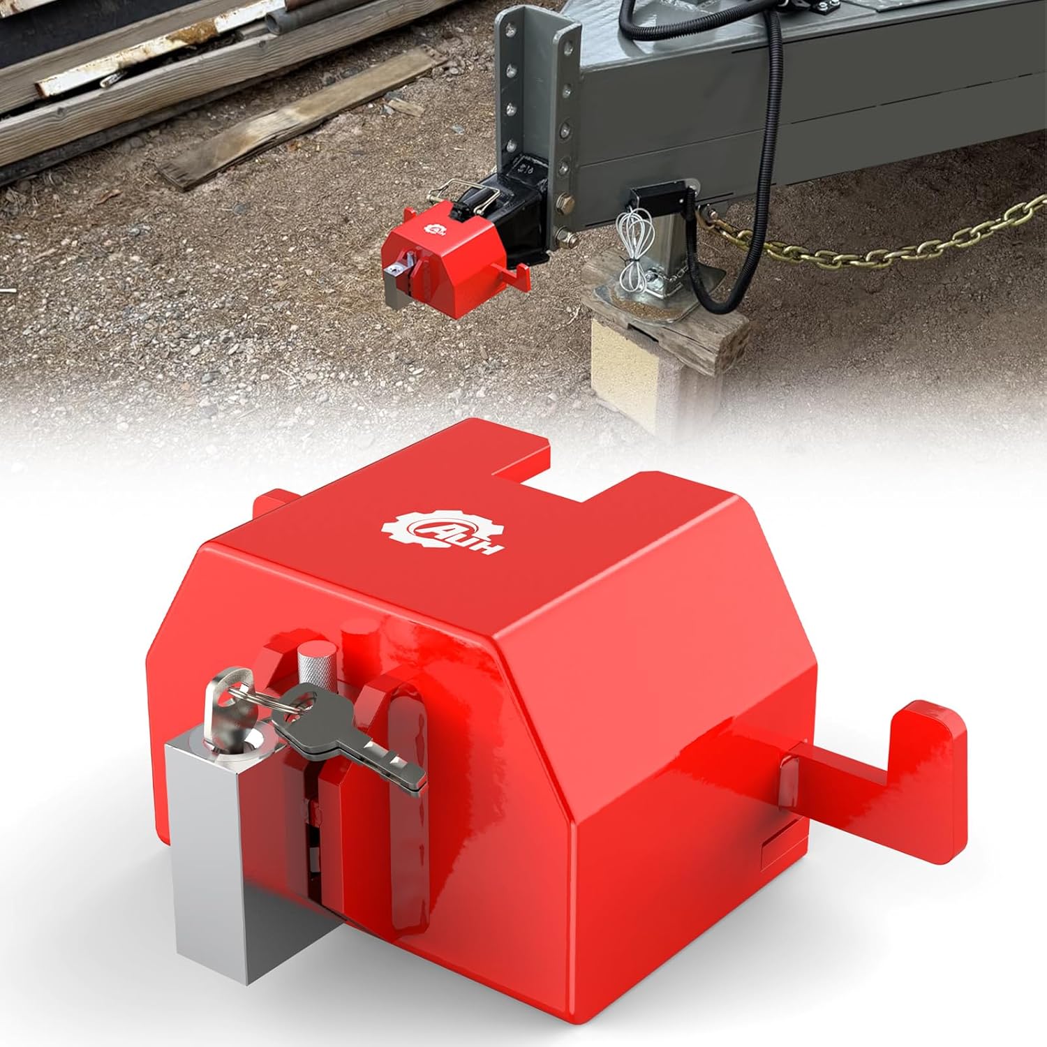 AUH Trailer Hitch Lock,Trailer Lock Fits 2 & 2 5/16 Inch Couplers,Heavy Duty Trailer Lock Featuring Anti Theft and Anti Pry Design, Suitable for RV,Boat,Camper and Similar Vehicles(Red)