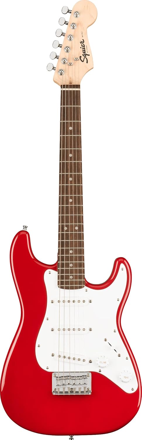 Fender Squier 3/4-Size Kids Mini Strat Electric Guitar - Dakota Red Learn-to-Play Bundle with Cable, Tuner, Strap, Picks, Fender Play Online Lessons, and Austin Bazaar Instructional DVD