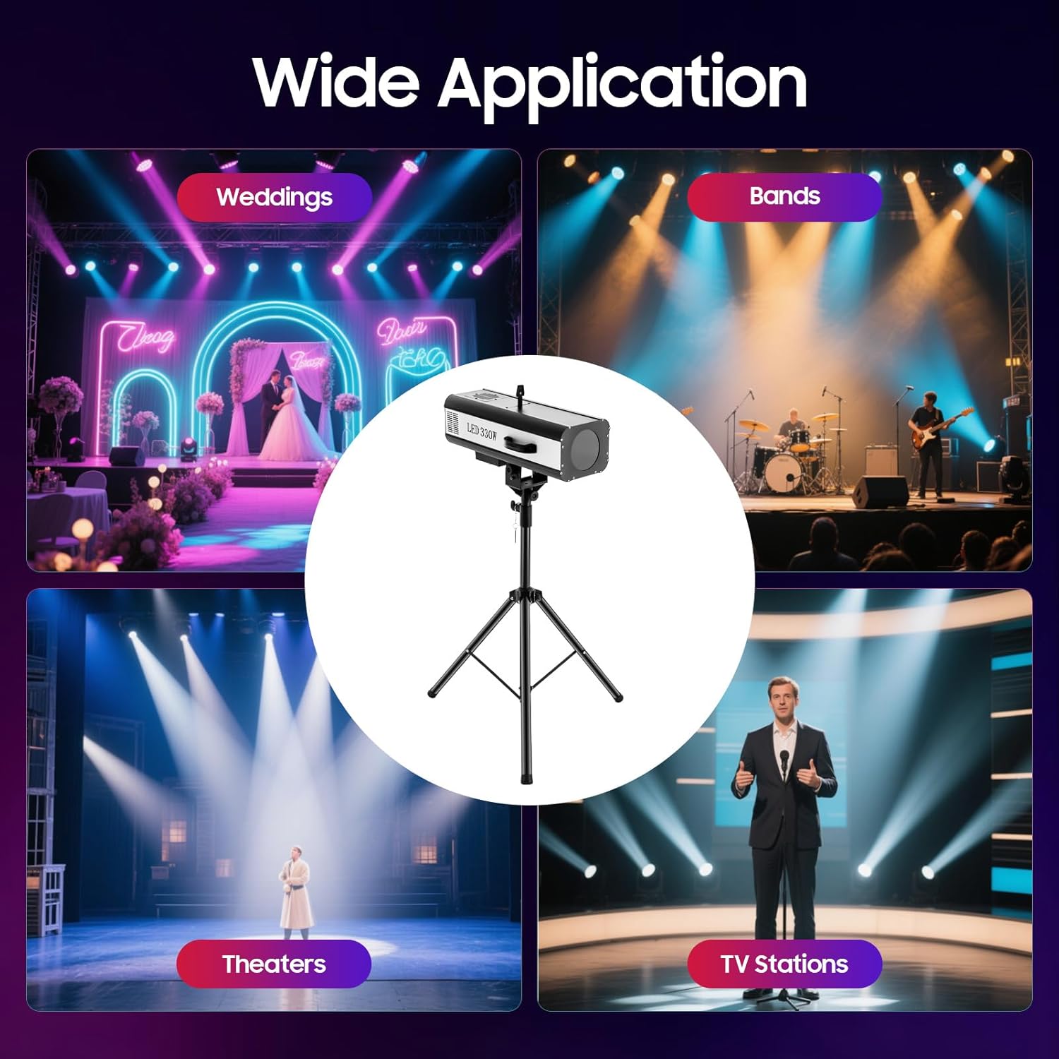 LED Stage Spotlight with Tripod Bracket, 330W Follow Spot Light Manual Control Spotlight Stage Light, 6 Colors Adjustable Height Follow Spotlight for Event Theater Party Show