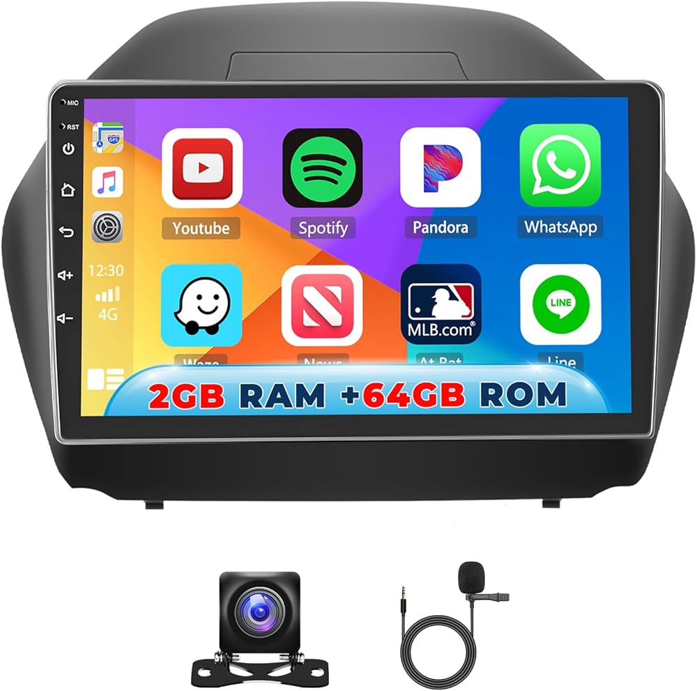 [2+64GB] Car Stereo for Hyundai Tucson IX35 2010 2011 2012 2013 2014 2015 with Wireless CarPlay Android Auto, 10 Inch HD Touchscreen with GPS WiFi Bluetooth FM/RDS Radio SWC Backup Camera MIC