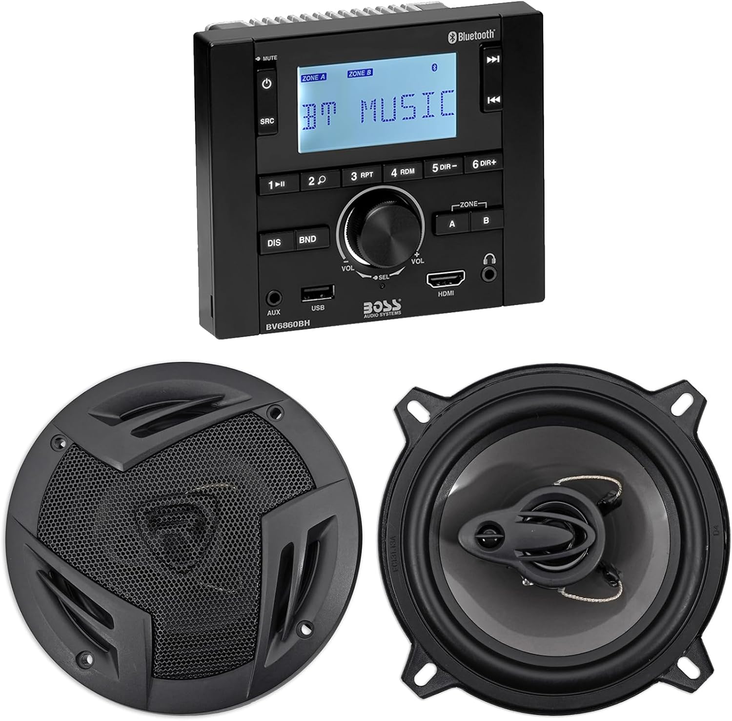 Audiosavings BV6860BH Bundle: 160-Watt Digital Media Bluetooth Receiver, AM/FM, Mobile Home RV Stereo, Pair RV5.3A 5.25