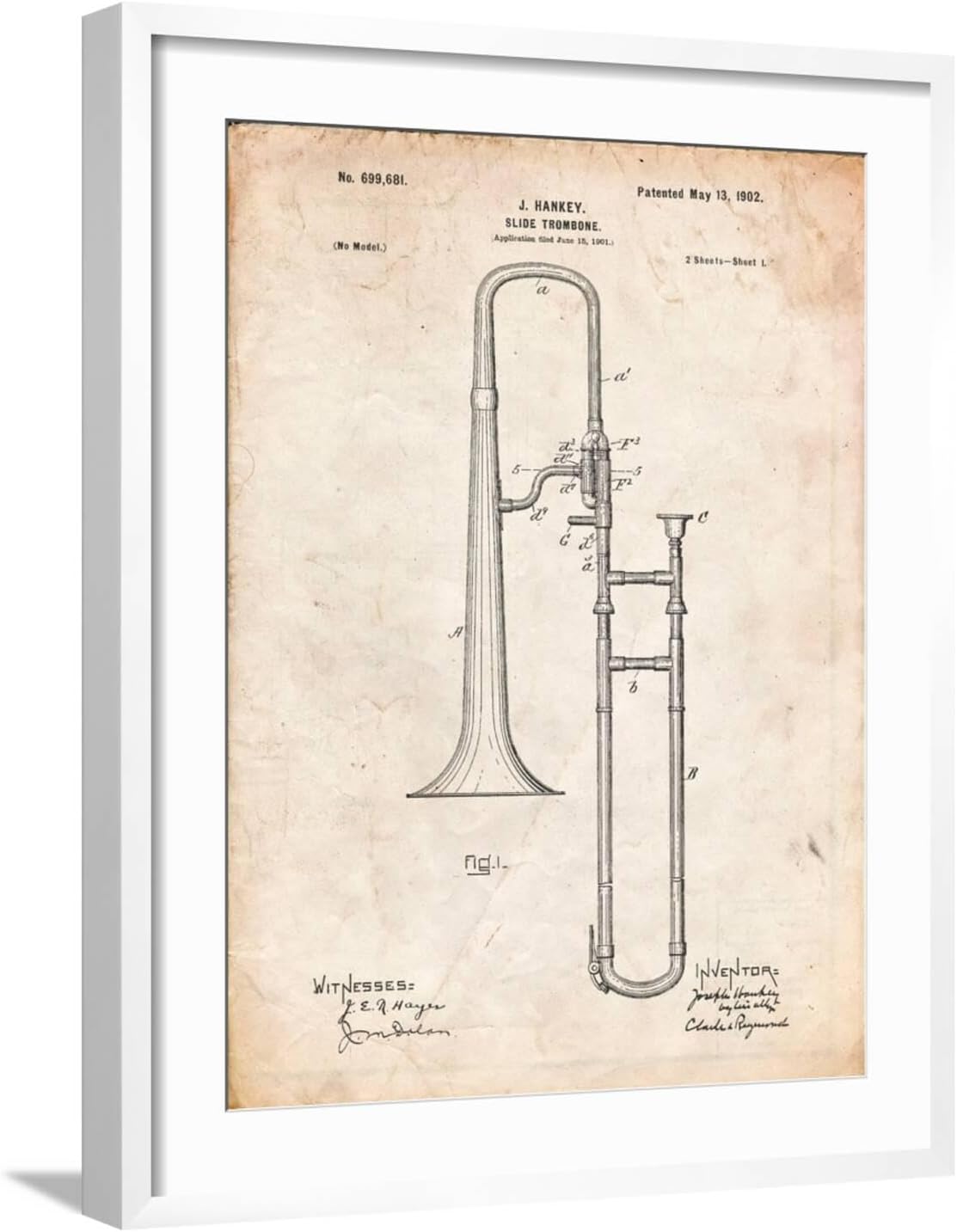 ART.COM Wall Art Print Slide Trombone Instrument Patent on White Frame by Cole Borders, 23