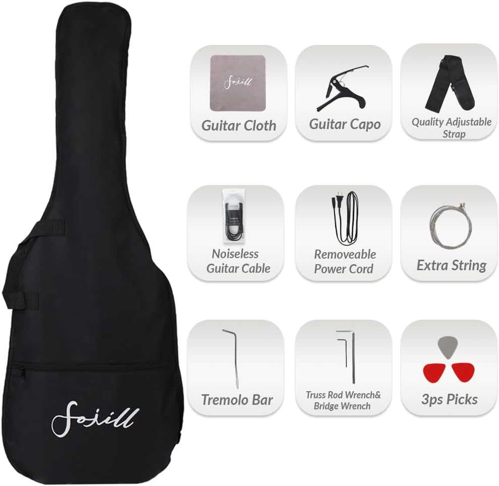 Fojill 39 Inch Electric Guitar Kit Set Beginner Starter Combo Package Bundle 20W Amplifier Amp Accessory Padded gig Bag,Picks, Cable,Strap,Extra Strings
