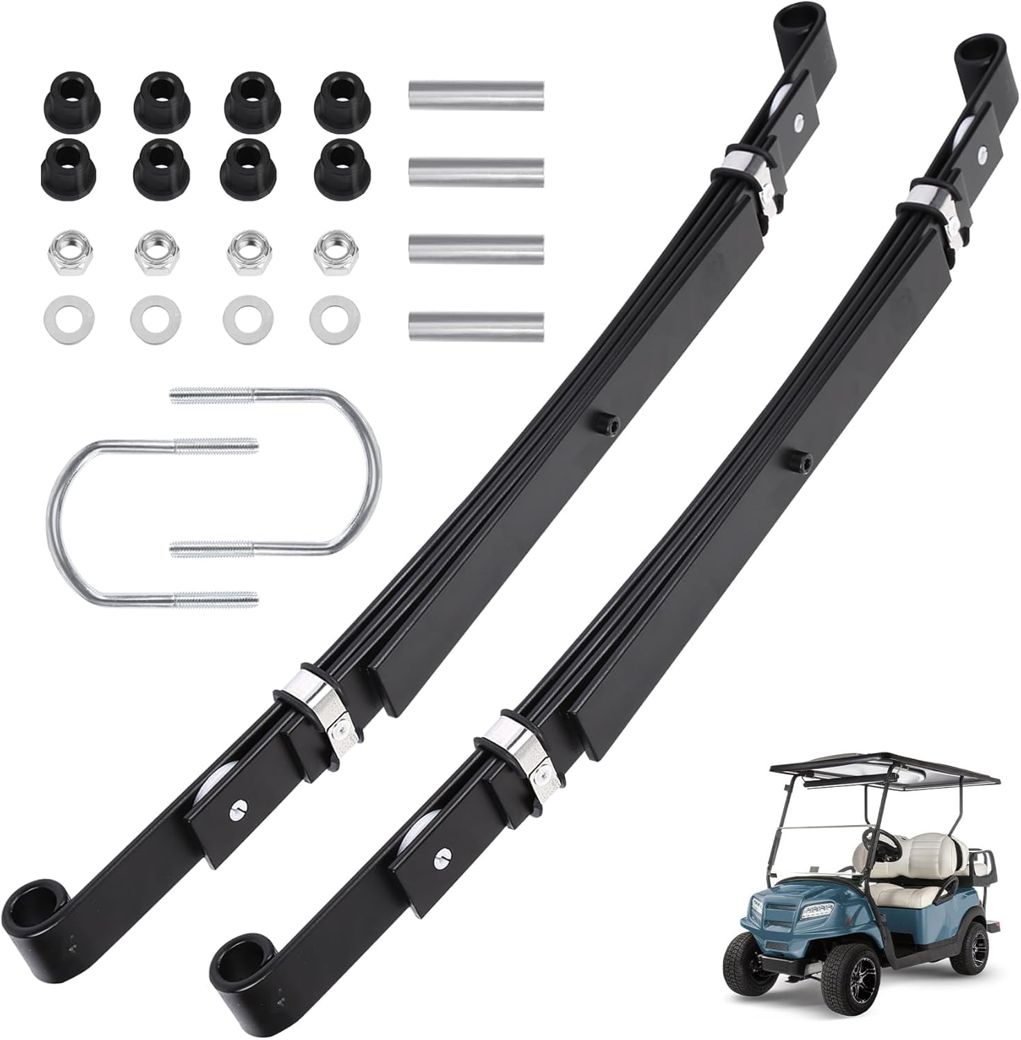 JY PERFORMANCE Golf Cart Rear Leaf Spring Kit Fits for Club Car Precedent/Onward/Tempo 2004+, 4-Leaf Leaf Spring w/Bushings Sleeves U Bolt, Replace OEM 102509301, 102513001