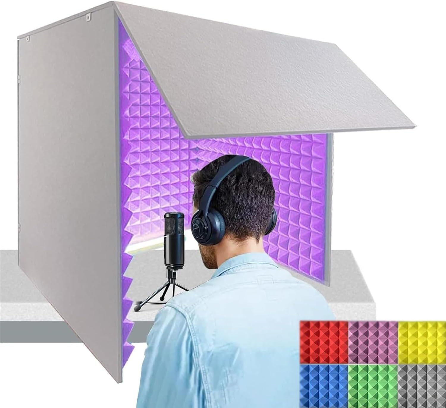 Desktop Soundproof Enclosure Foldable, Portable Recording Studio, for Microphone, Studio Singing (Purple)