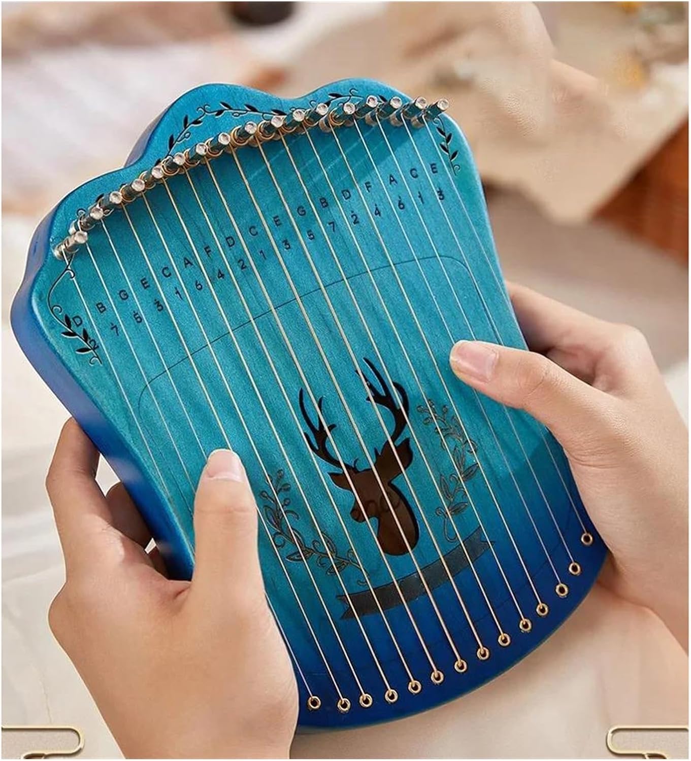 Lyre Harp Set Portable Lyre Harp 17 Strings Beech Wood Fingerplay Lyre With Bag And Spare String Beginner Stringed Instruments(Blue)