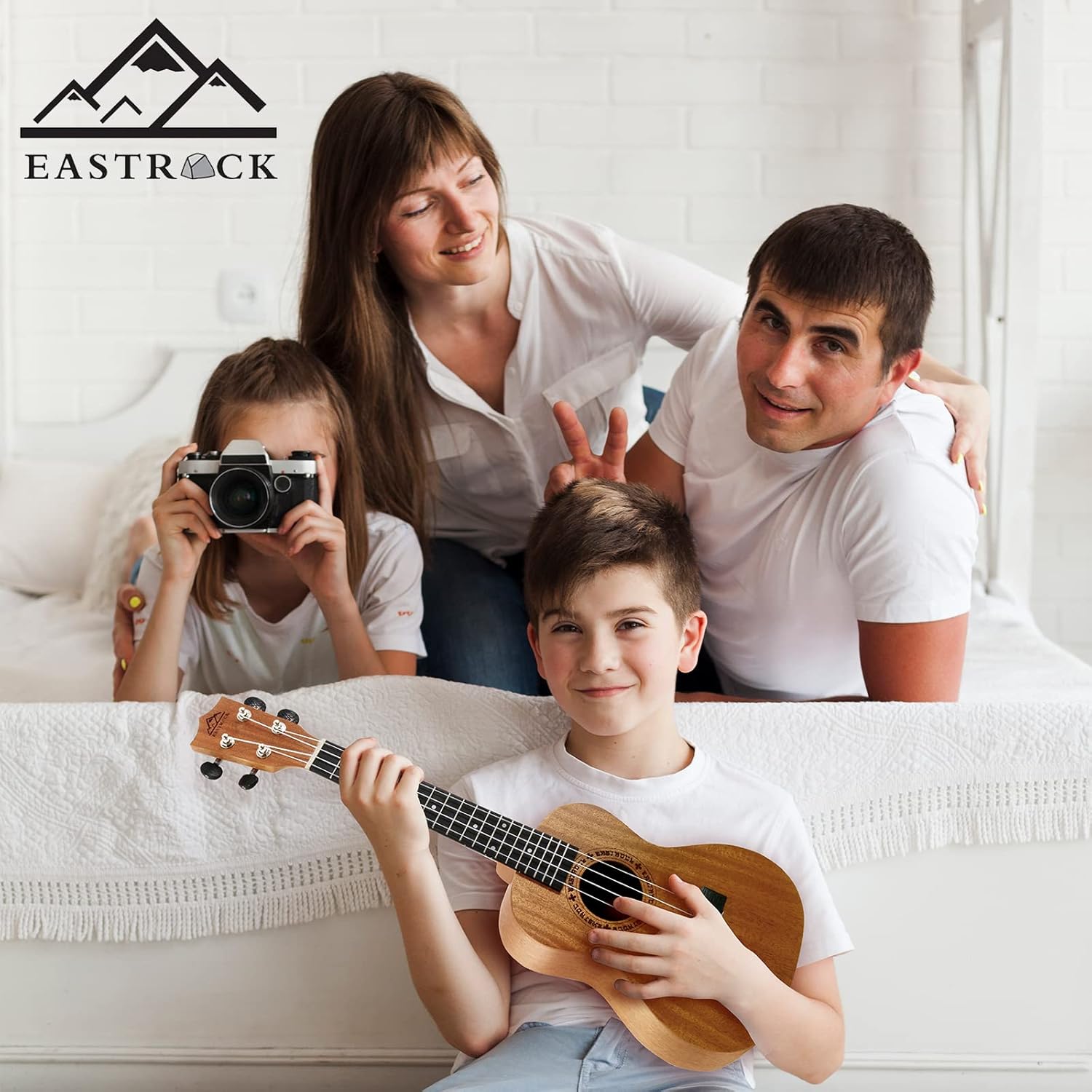 EASTROCK Concert Ukulele Mahogany Beginner Electric Built-in Digital Tuner Ukelele 23 inch Big PackageKit. Ukulele Ukalalee Suitable for adults, Beginners. (23-Mahogany-EQ)