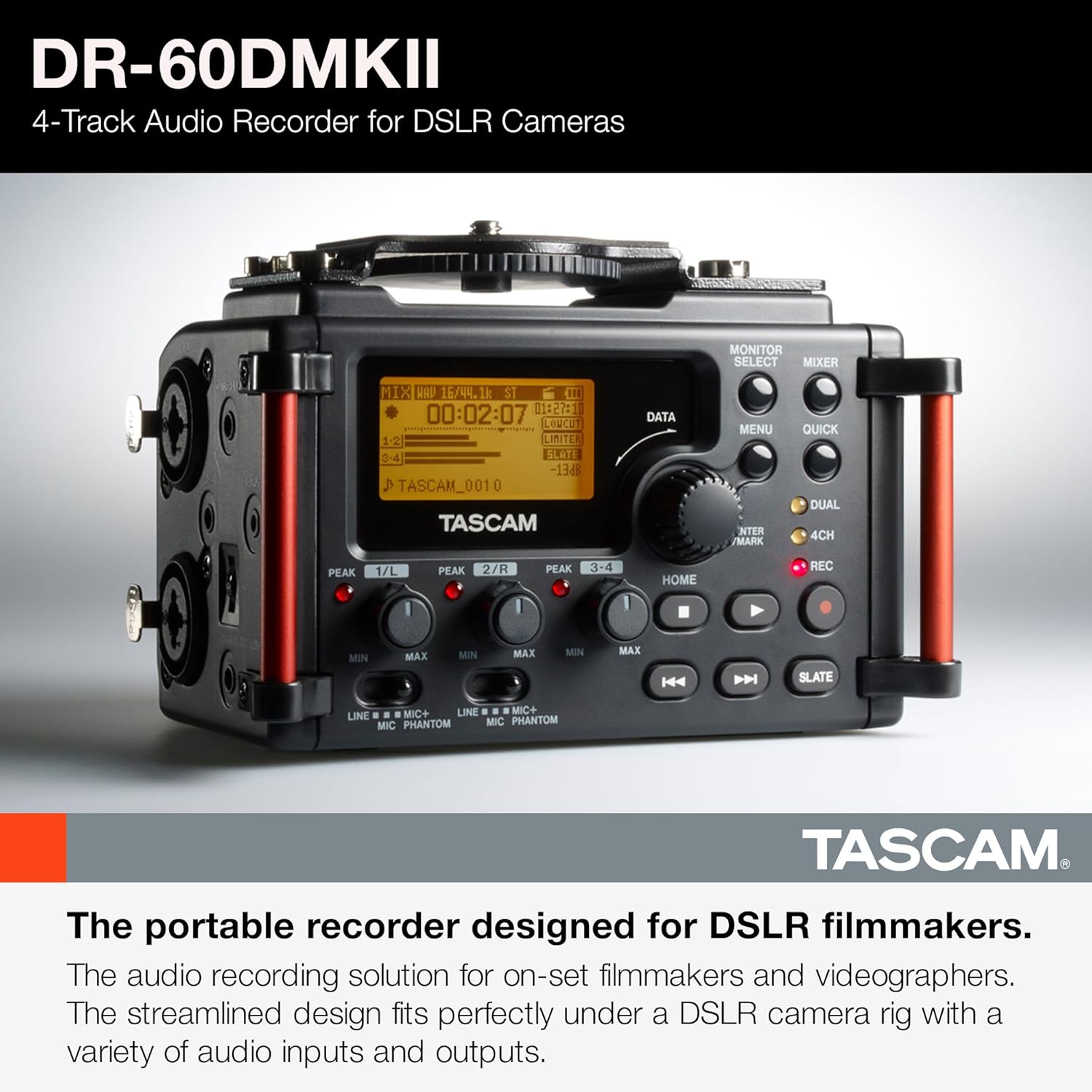 TASCAM 4-Channel Portable Audio Recorder for Videographers, 2 Combo XLR/TRS