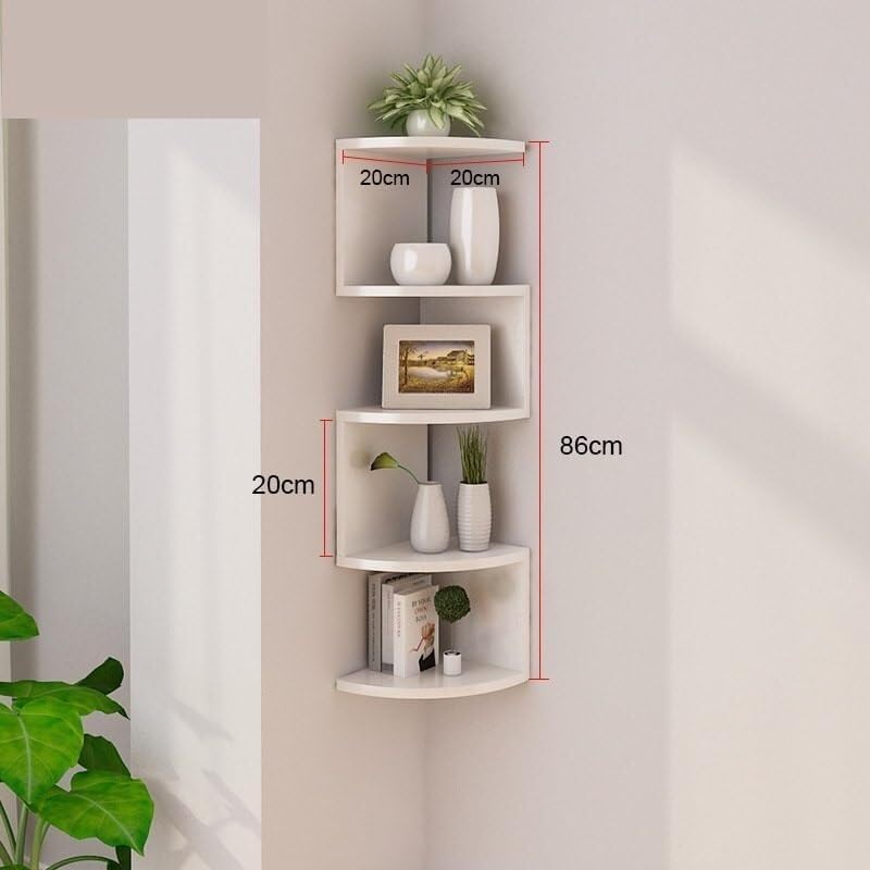 5-Tier Corner Shelf Wall Mount - Floating Corner Shelves for Living Room, Bedroom, Office, Plant & Book Display, Black(White)