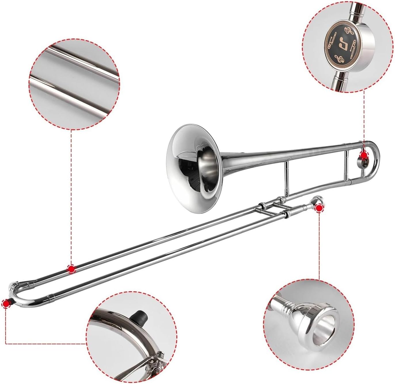 Silver alto trombone brass B flat musical instrument white copper suitable for beginners