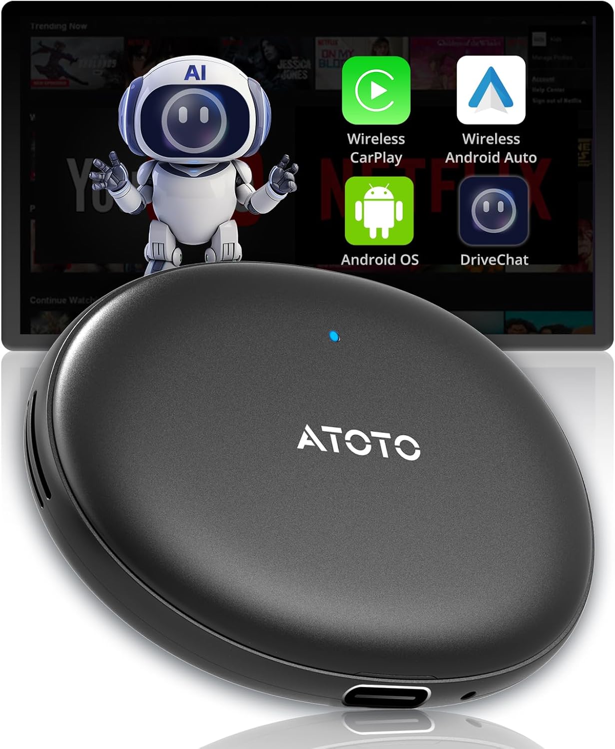 AD5 Wireless CarPlay Adapter & Android Auto Wireless Adapter, 2025 Upgrade Plug & Play AI Box CarPlay, Smart Box Compatible with YouTube, Dual Wi-Fi, ChatGPT