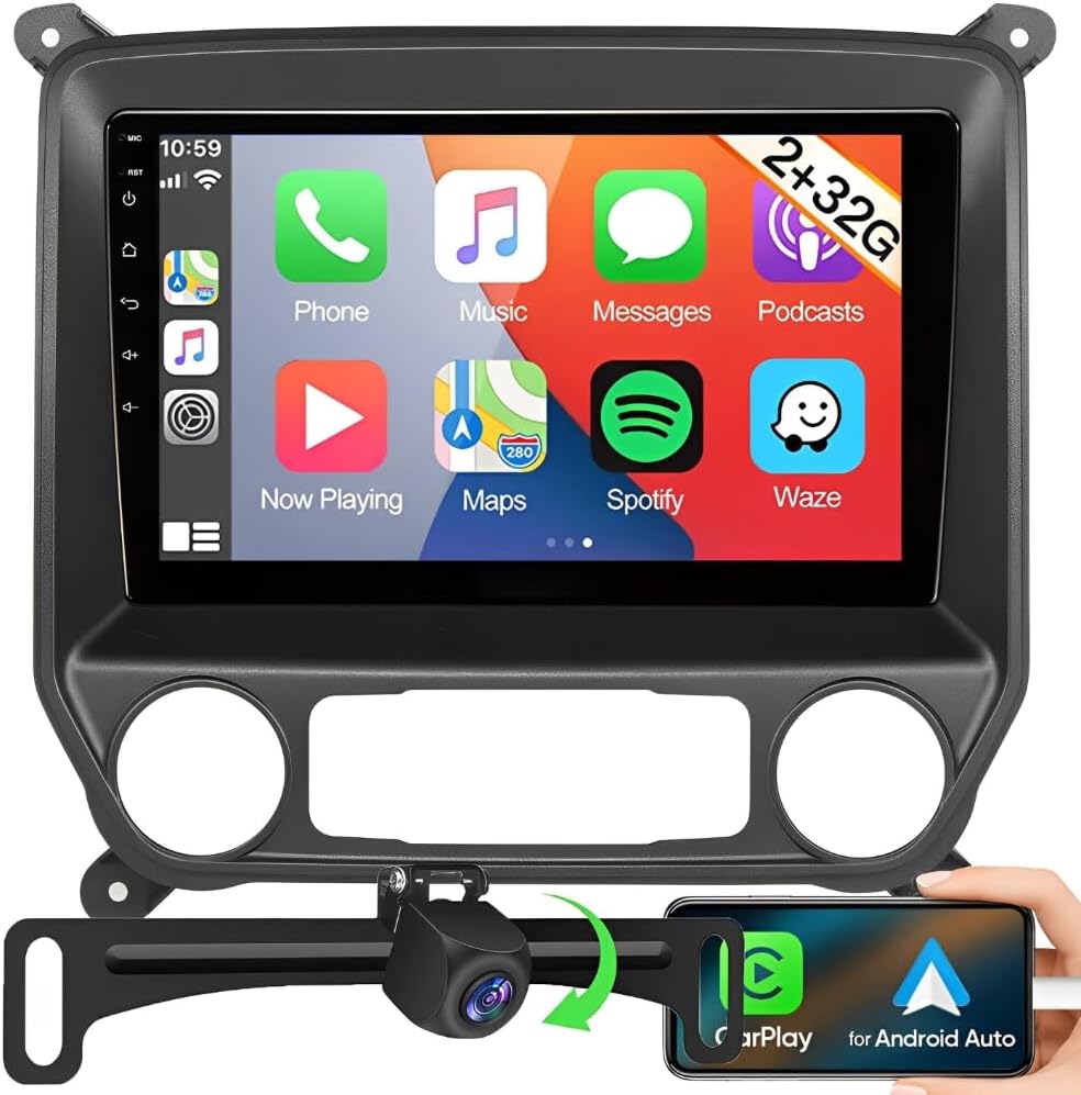 10 inch Car Stereo Radio for Chevy Silverado 2014-2018,for GMC Sierra 2014-2018, Android 13 Car Stereo Radio w/CarPlay &Android Auto Radio, Support WiFi GPS Bluetooth AHD Backup Camera - 2+32G