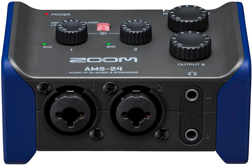 Zoom AMS-24 USB Audio Interface, 2 Inputs, 4 Outputs, Loopback, Direct Monitoring, Bus-Powered, for Recording and Streaming on PC, Mac, iOS, and Android