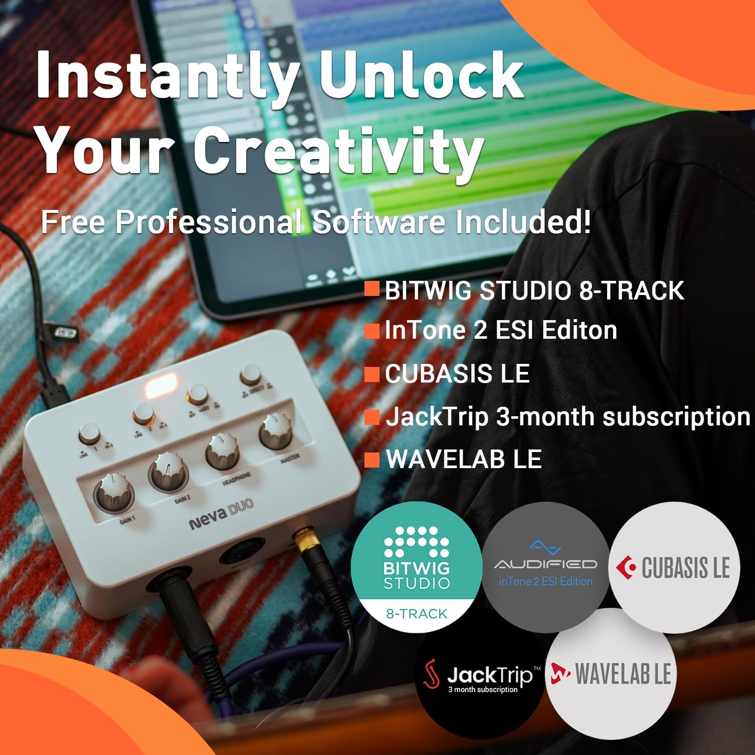 ESI Neva Duo Audio Interface Bundle for the Songwriter with Condenser Microphone and Headphones for Recording, Streaming, and Podcasting