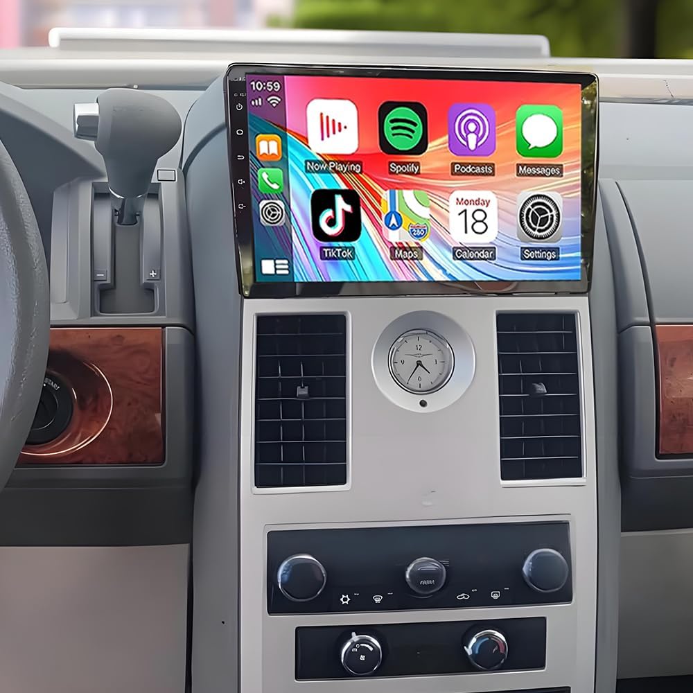 Double Din Car Stereo Radio Upgraded for Chrysler Town & Country 2008-2012 GPS Navi Head Unit 10 inch Touch Screen Android 14 Support Wireless Carplay Android Auto-/FM/SWC/WiFi/Bluetooth/Camera