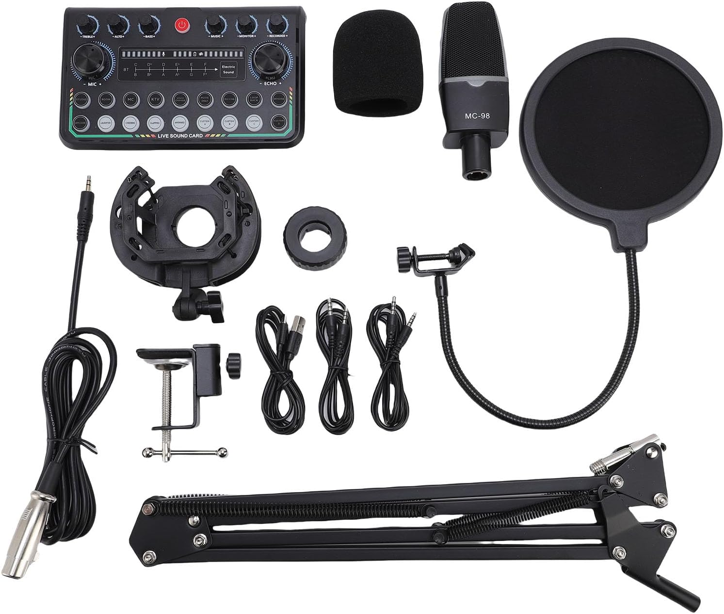GOWENIC Podcast Equipment Bundle, Condenser Mic with Live Sound Card Voice Changer with Podcast Microphone Bundle, for Podcasting, Recording, Singing, Streaming and Gaming