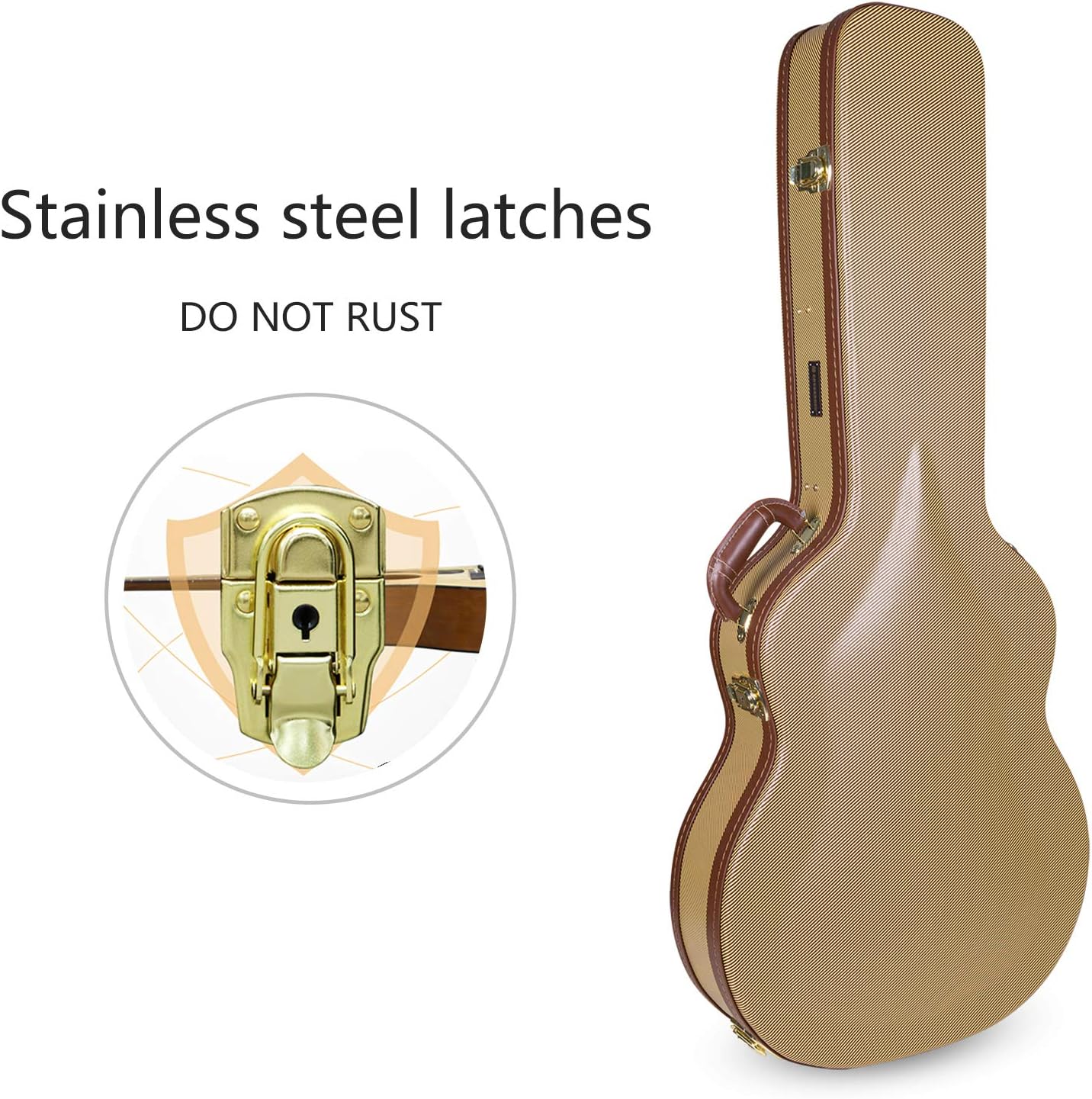 Crossrock Wooden Guitar Case Fits 335 Style 6-String Semi-Hollow Electric Guitars- Stainless Steel Latches, Sponge Lining, Metal Feet, Storage Space-Vinyl Tweed (CRW620SATW)