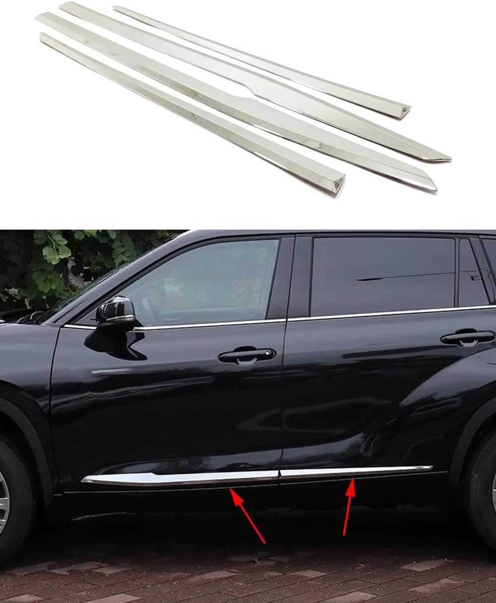 Car Accessories Fit for Toyota Highlander 2020-2025 ABS Exterior Body Side Door Molding Cover Trims （Chrome Silver） 4PCS