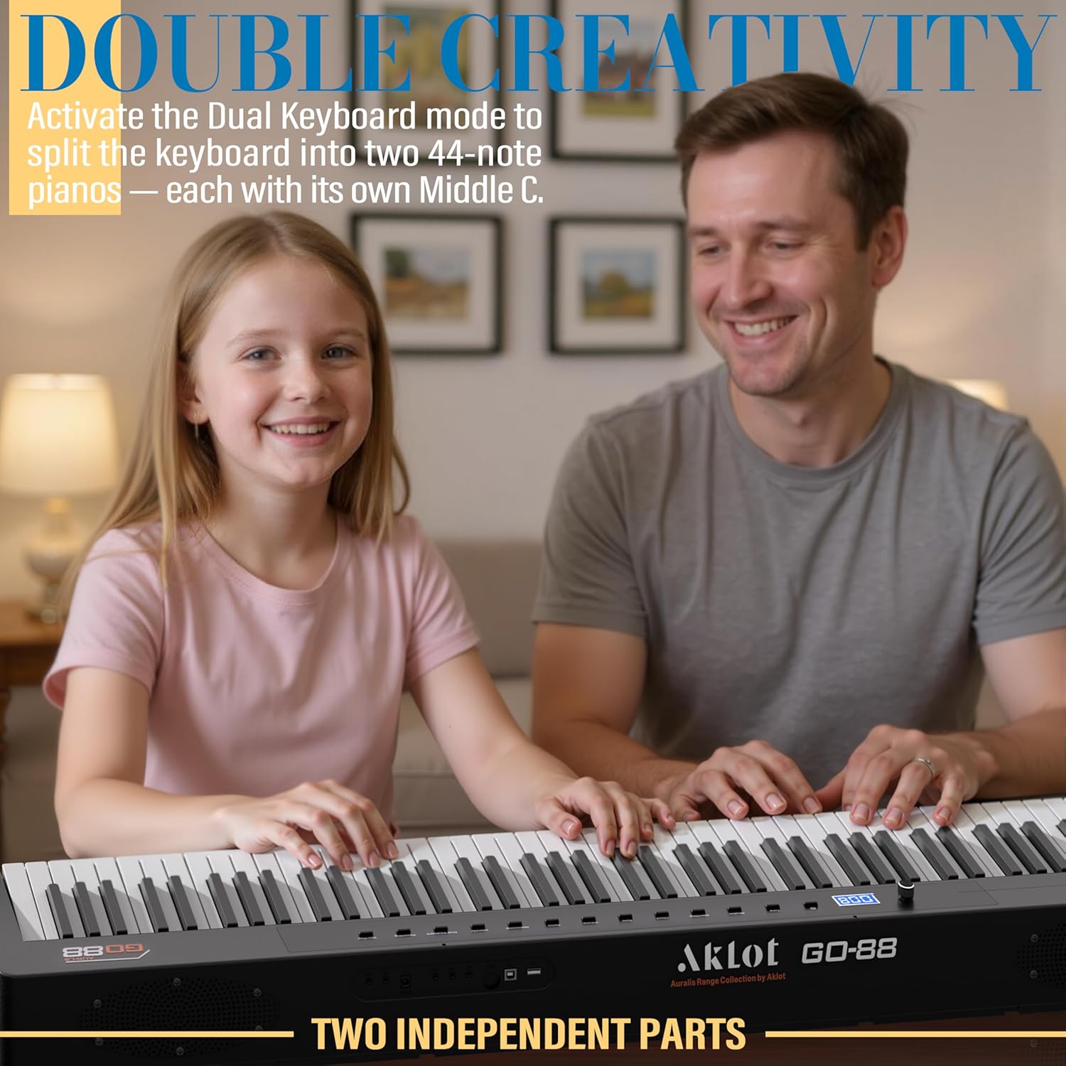 AKLOT Piano 88-Keys Weighted Hammer-Action, Electric Keyboard Digital Piano, Electric Triple Pedal, Dual Keyboards,Beginner Pianos Book,128 Tone,Headphone, USB-MIDI,Music Stand,Piano Keyboard Stickers