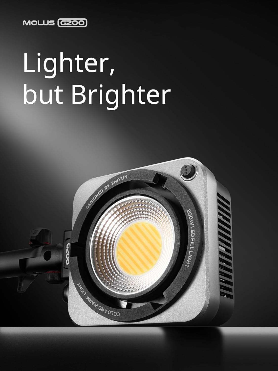 ZHIYUN Molus G200 [Official] 200W COB Video Light, Portable Continuous Output Lighting,2700-6500K 9460 lux@1m, LED Photography Lighting with Bowens Mount, APP Control, Ultra Quiet for Video Recording