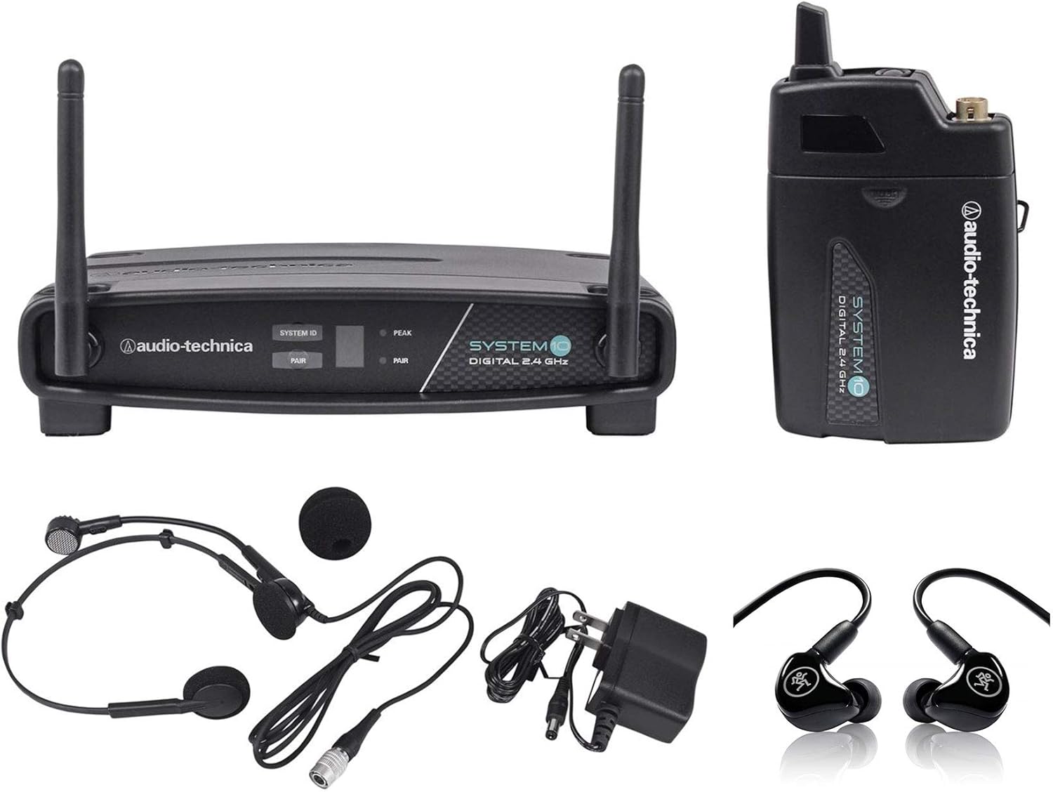Audio-Technica ATW-1101/H System 10 Wireless Headset Mic System Bundle with Mackie Monitors