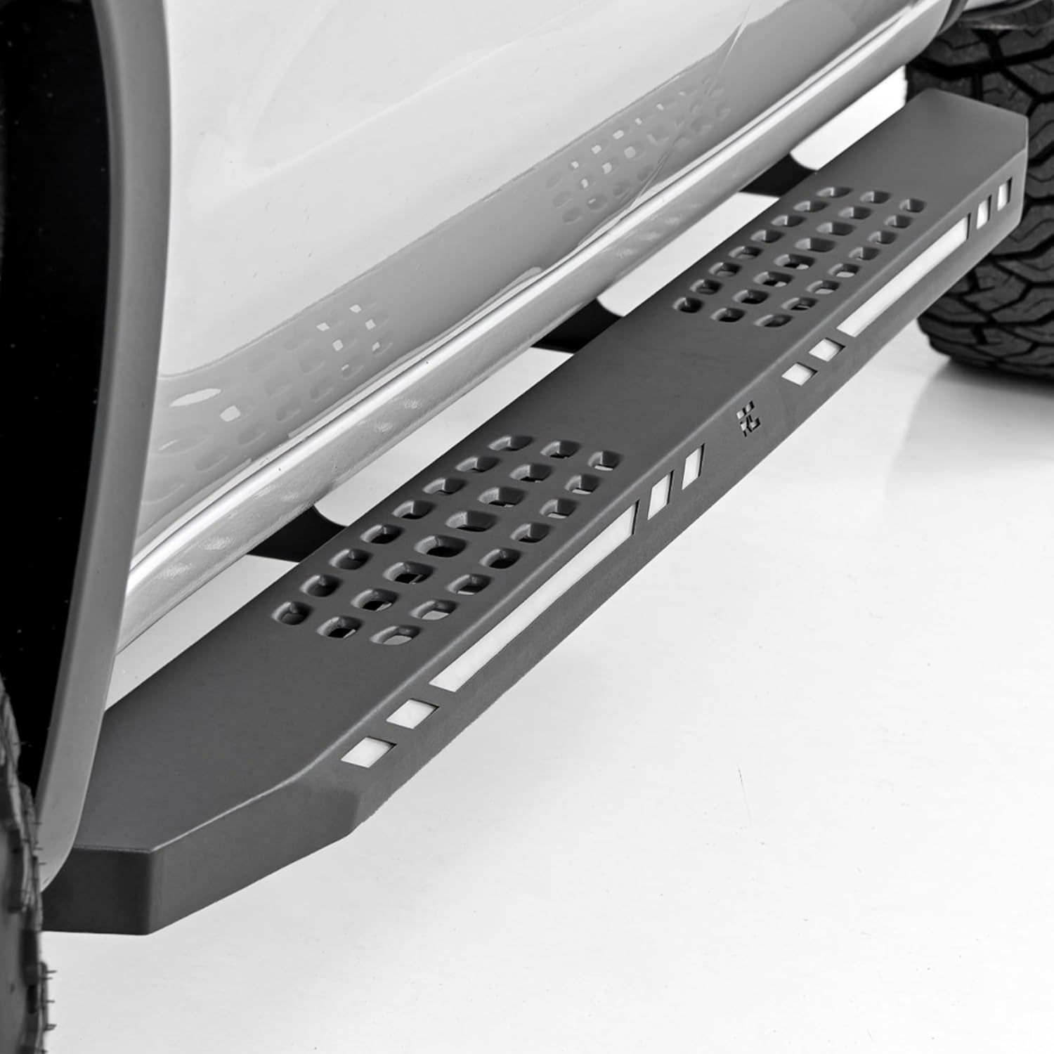 Rough Country AC2 LED Running Boards for Chevy Silverado & GMC Sierra 1500/2500HD/3500HD Crew Cab (2019-2026) - Heavy Duty Steel Side Steps with Amber/White LED Lights