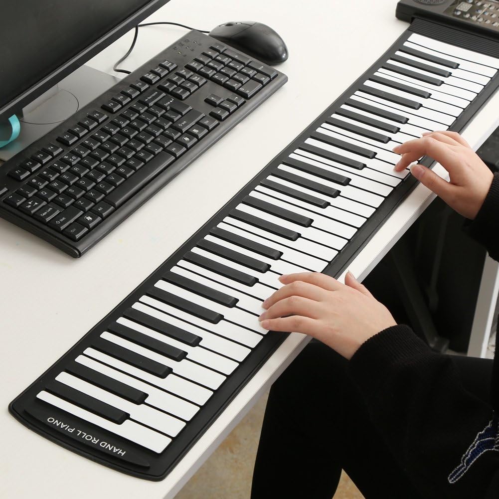 Upgraded 61 Keys Roll Up Piano, New Portable Piano Soft Silicone Flexible Electronic Digital Music Keyboard Piano