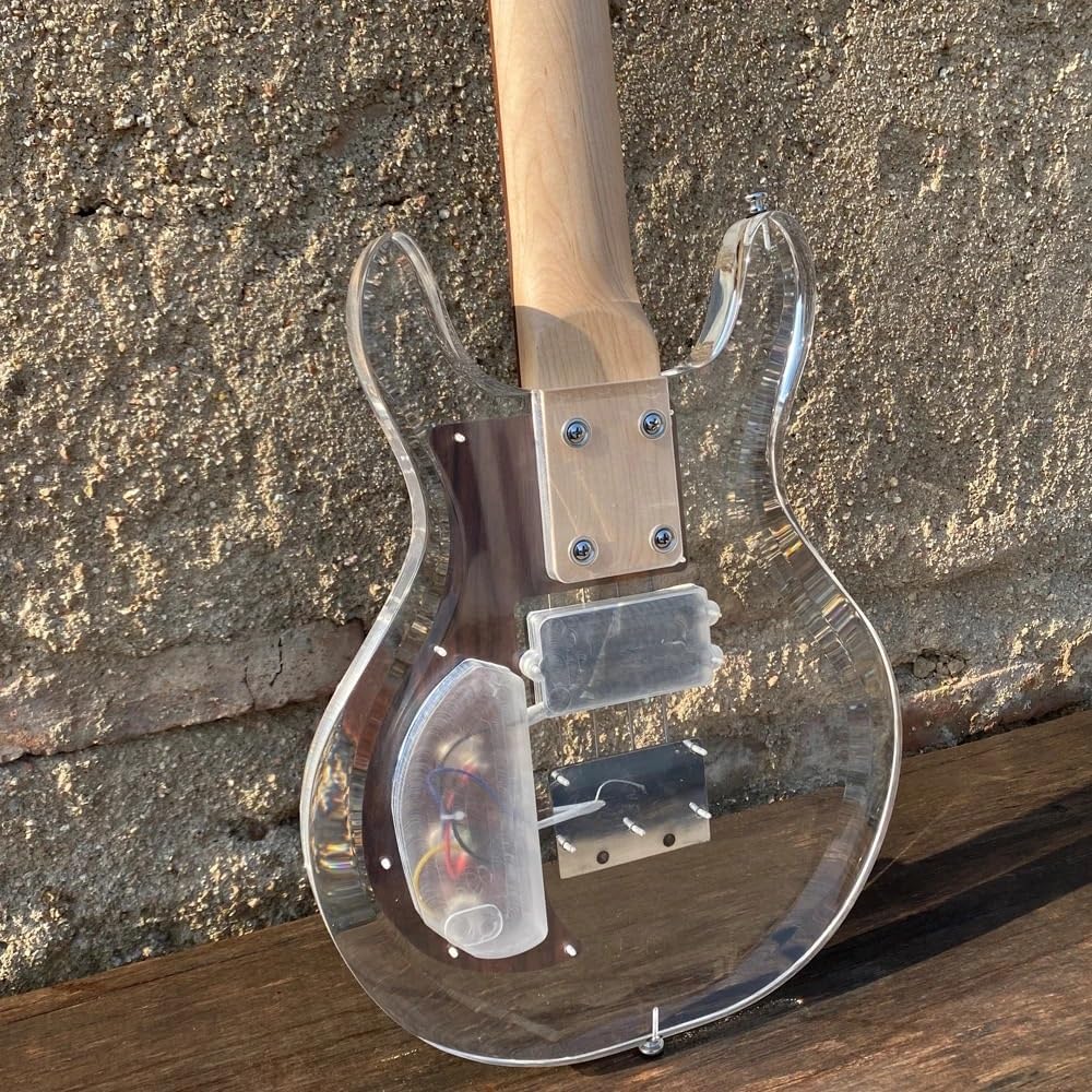 4-String Electric Bass Guitar - Crystal Clear Acrylic Body, Rosewood Accents, 24-Fret Rosewood Fingerboard