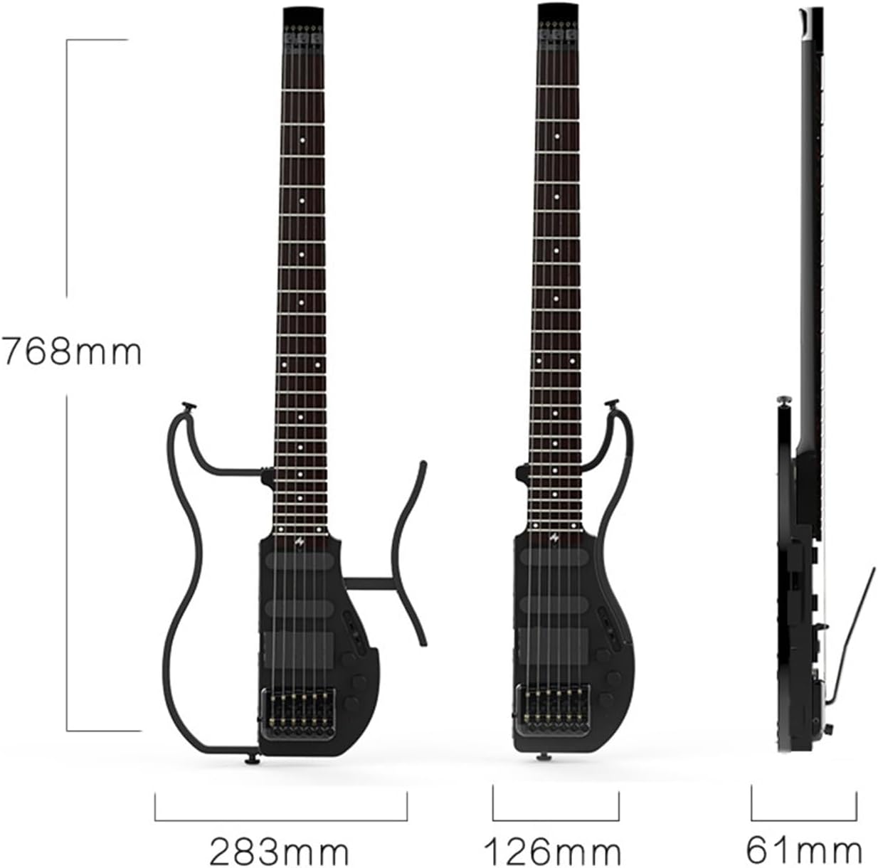 VENEKA Headless Electric Guitar Headless Travel Electric Guitar with Built in Headphone Amp Full Scale Portable Guitar
